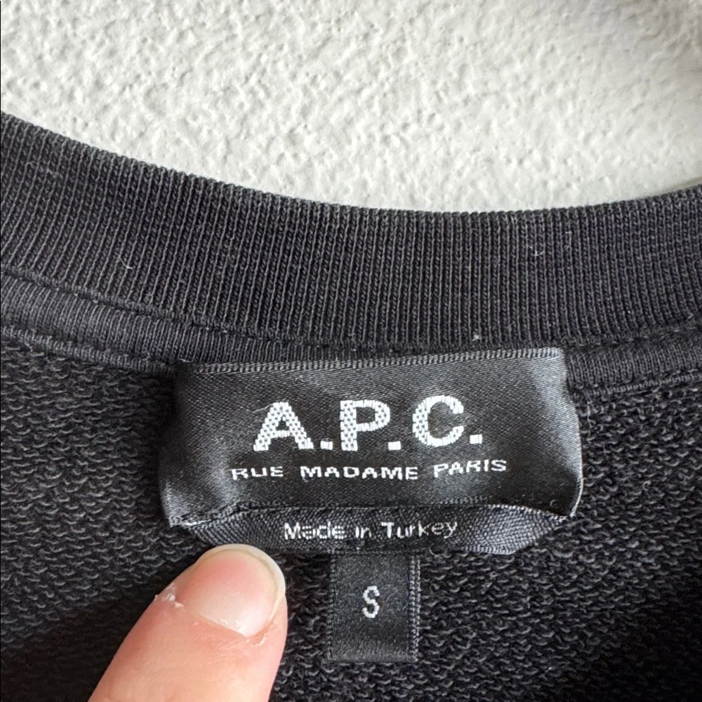 A.P.C. V.P.C. logo-print velvet cotton black crewneck size men’s small - Picture 4 of 6